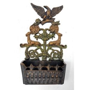 Cast Iron Mail Letter Holder Wall Pocket Hanging Eagle Dog Deer Floral Catchall
